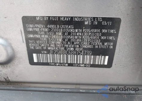 2011 Subaru Forester 2.5X z USA, uszkodzony, nr VIN JF2SHBBC6BH754739